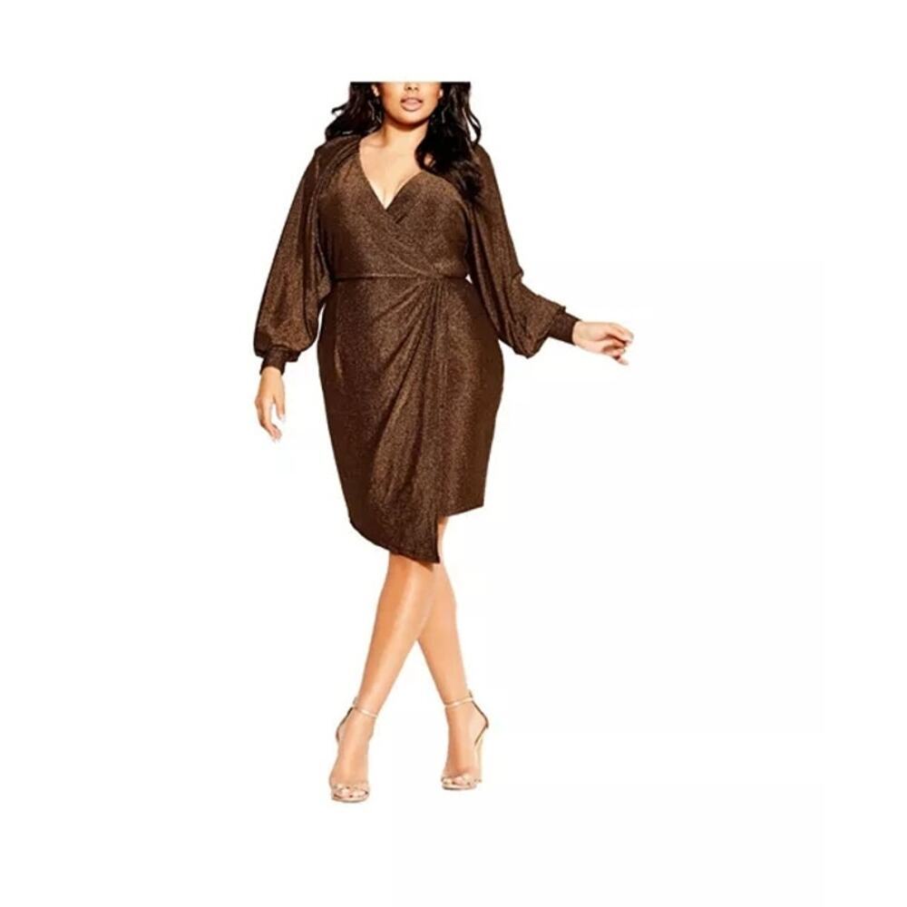 CITY CHIC Plus Size Party Lights Dress bronze metallic sz 16 new $140